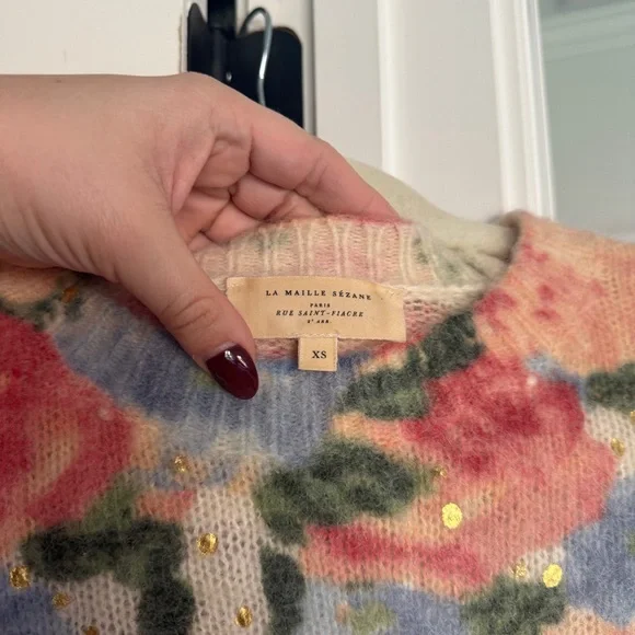 Sezane Mallory floral jumper sweater Crewneck pullover ivory - Picture 3 of 5